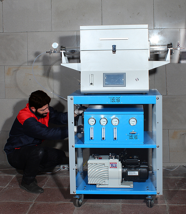 TCVD-سیستم لایه نشانی رسوب شیمیایی بخار 1500 درجه (دو منطقه/تحت خلاء/کنترل گاز توسط روتامتر)